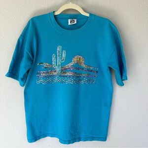 Lee Vintage Heavy Weight Cotton Sequins Cactus Sunrise Sunset Sweatshirt M